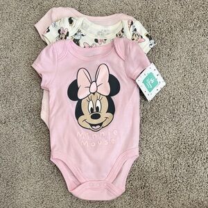 Disney Minnie Mouse Pink and Cream Bodysuit Set NWT